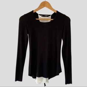 Bailey/44 Black/White Knit Back Zig Zag Drawstring Long Sleeve Top XS